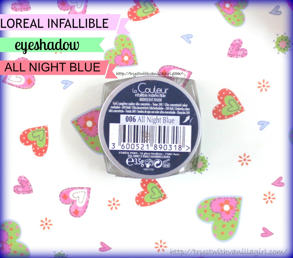 L'Oreal Paris Infallible Mono Eyeshadow All Night Blue 006 Review,Swatch,Photos