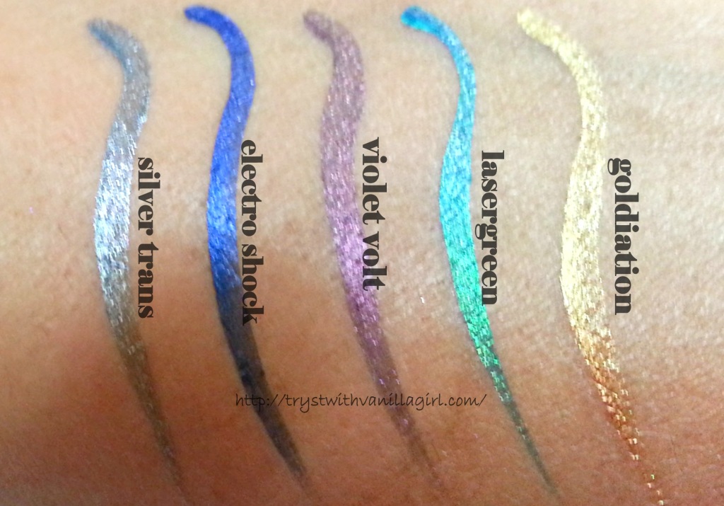Maybelline Hyper Glossy Electrics Liquid Eyeliner Swatches,First Impression