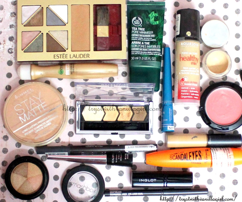 PRODUCTS -- USED FOR HOLIDAY MAKEUP Golden Brown Eyes Lined Metallic Green with Coral Lip