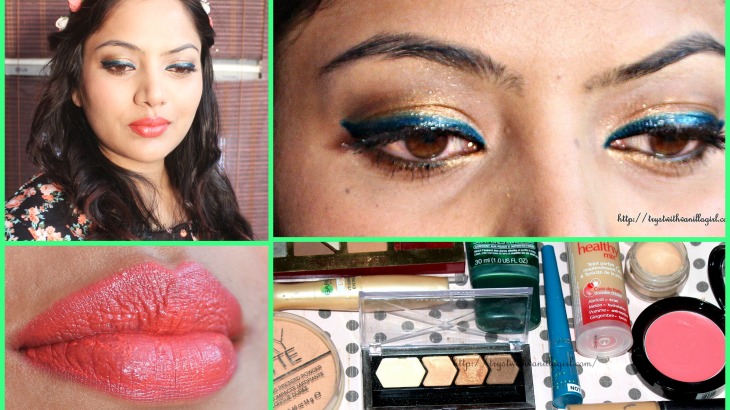 HOLIDAY MAKEUP LOOK,Golden Brown Eyes Lined Metallic Green with Coral Lip