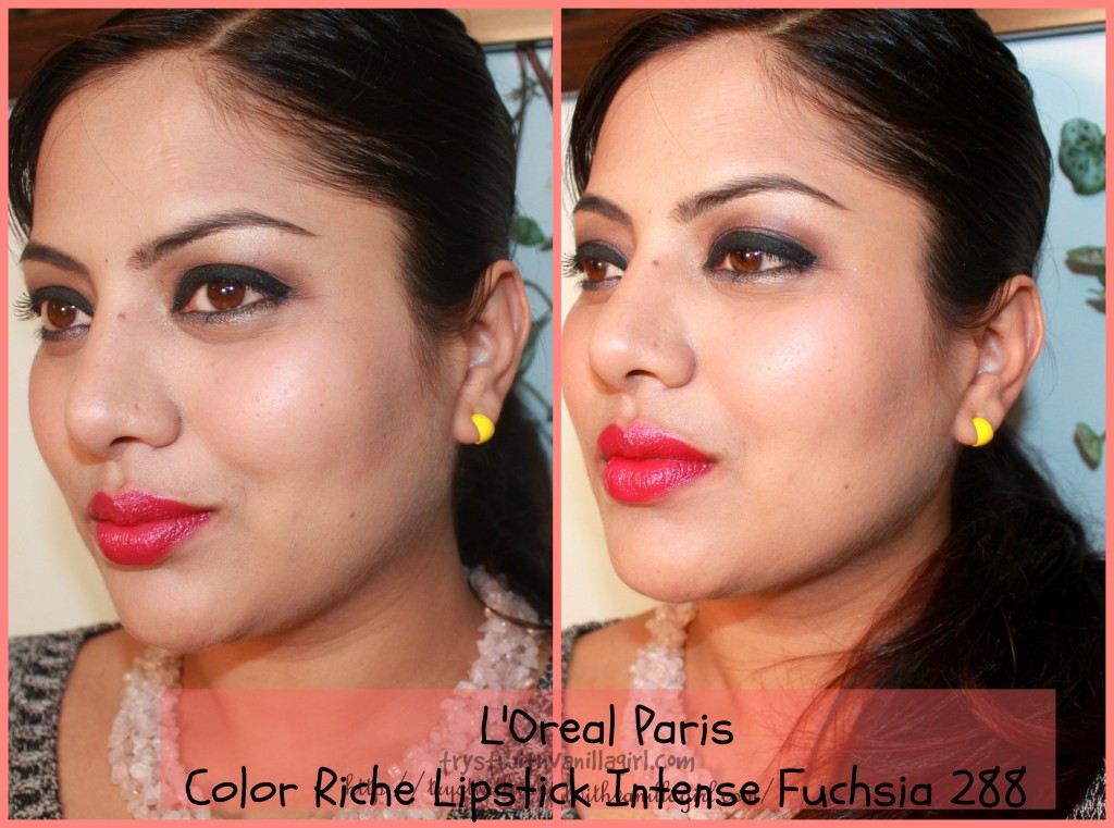 L'Oreal Paris Color Riche Lipstick Intense Fuchsia Review,Swatch,Photos,FOTD