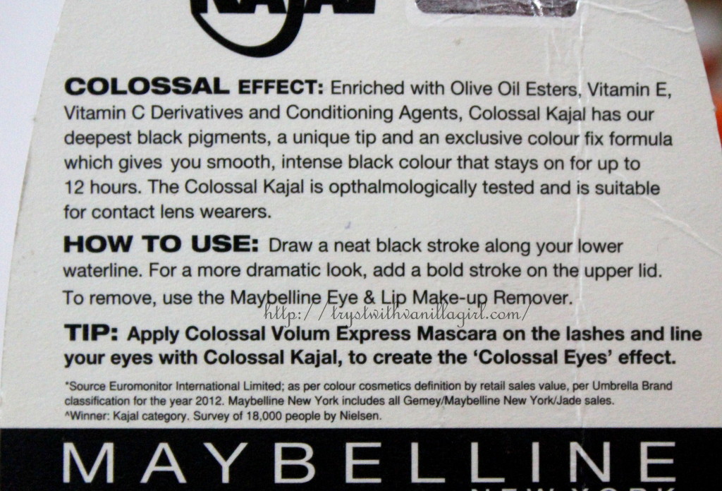 Maybelline Colossal Kajal Black Review,Swatch,Photos