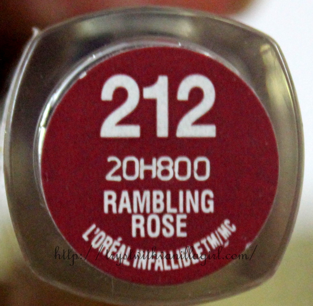 L'Oreal Paris Le Rouge Infallible Lipstick Rambling Rose 212 Review,Swatch,Photos