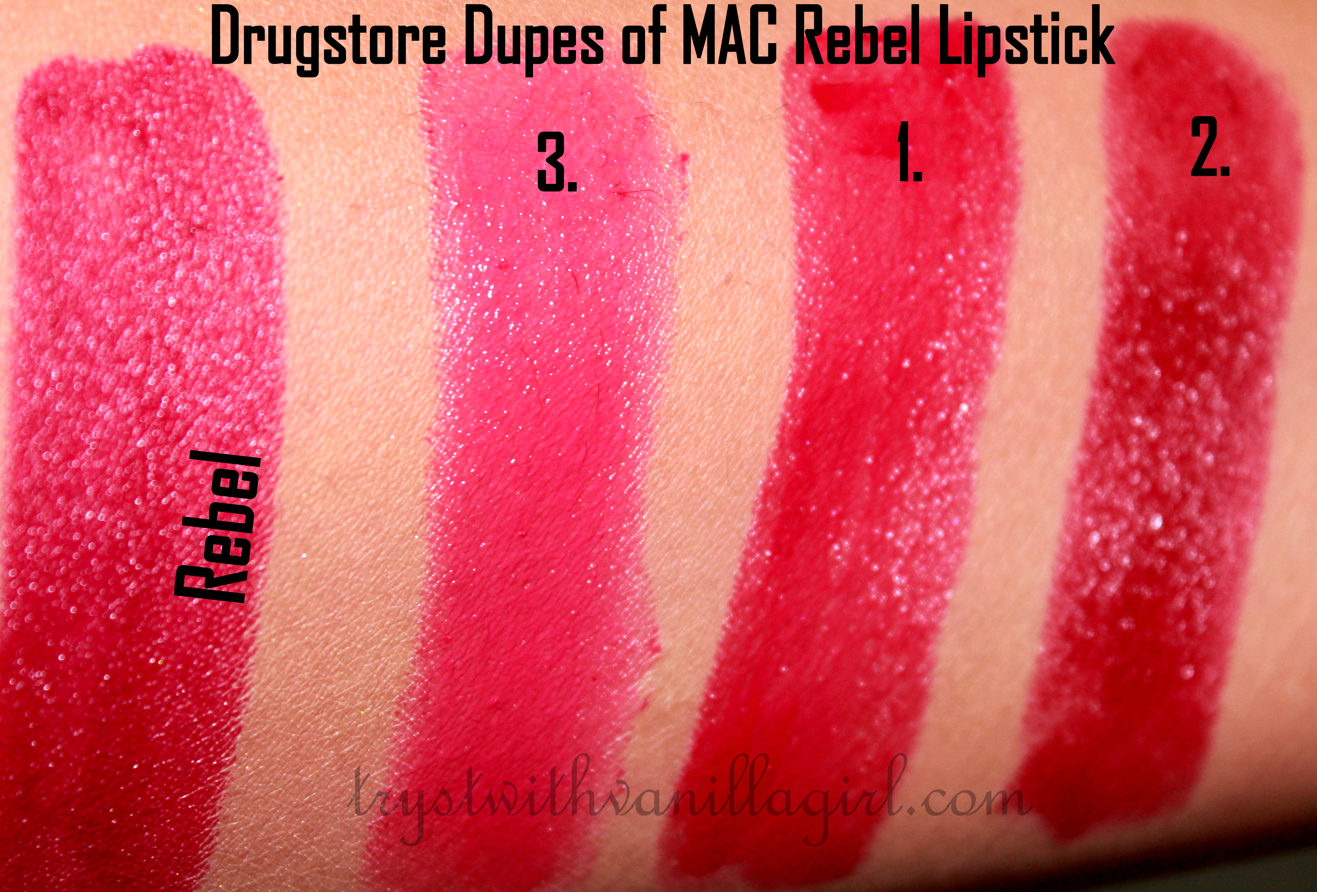 Drugstore Dupes of MAC Rebel Lipstick,MAC Rebel Lipstick,Dupes,Swatches