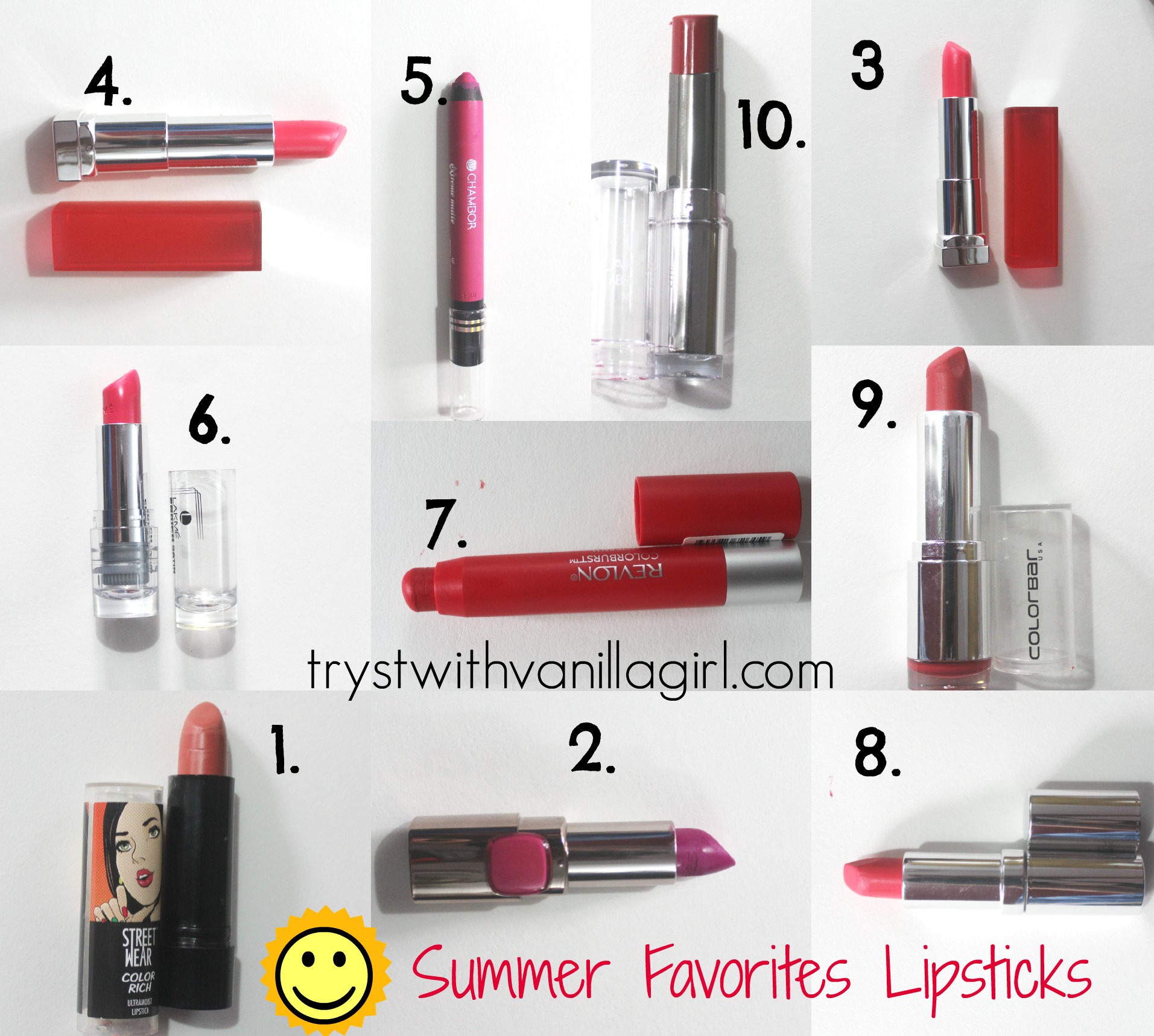 Top 10 Drugstore Summer Lipsticks,Swatches,Favoreite Summer Lipsticks,Indian Drugstore