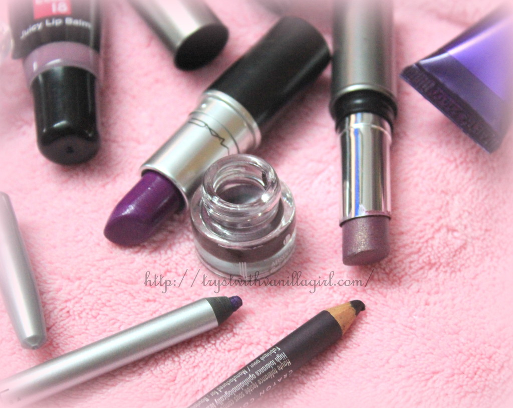 L'oreal Infallible mono eyeshadow purple obsession,Elle 18 Juicy mauve,Deborah Milano 2 in 1 Eyeshadow with primer shade 4,Purple Makeup